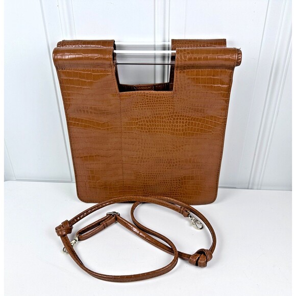 BEIS Crossbody Bag Cognac Croc-Embossed Acrylic Handle Organizer Purse - Picture 2 of 12